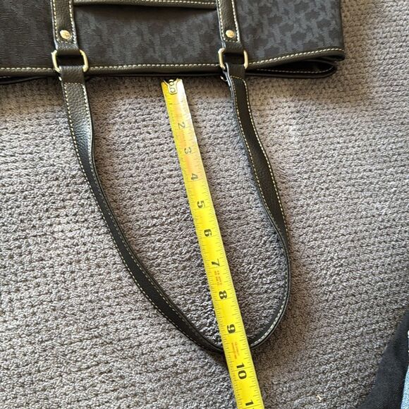 NY & Co Black‎ Monogram Tote Bag Leather Trim Contrast Stitch Shoulder Purse - Picture 11 of 12